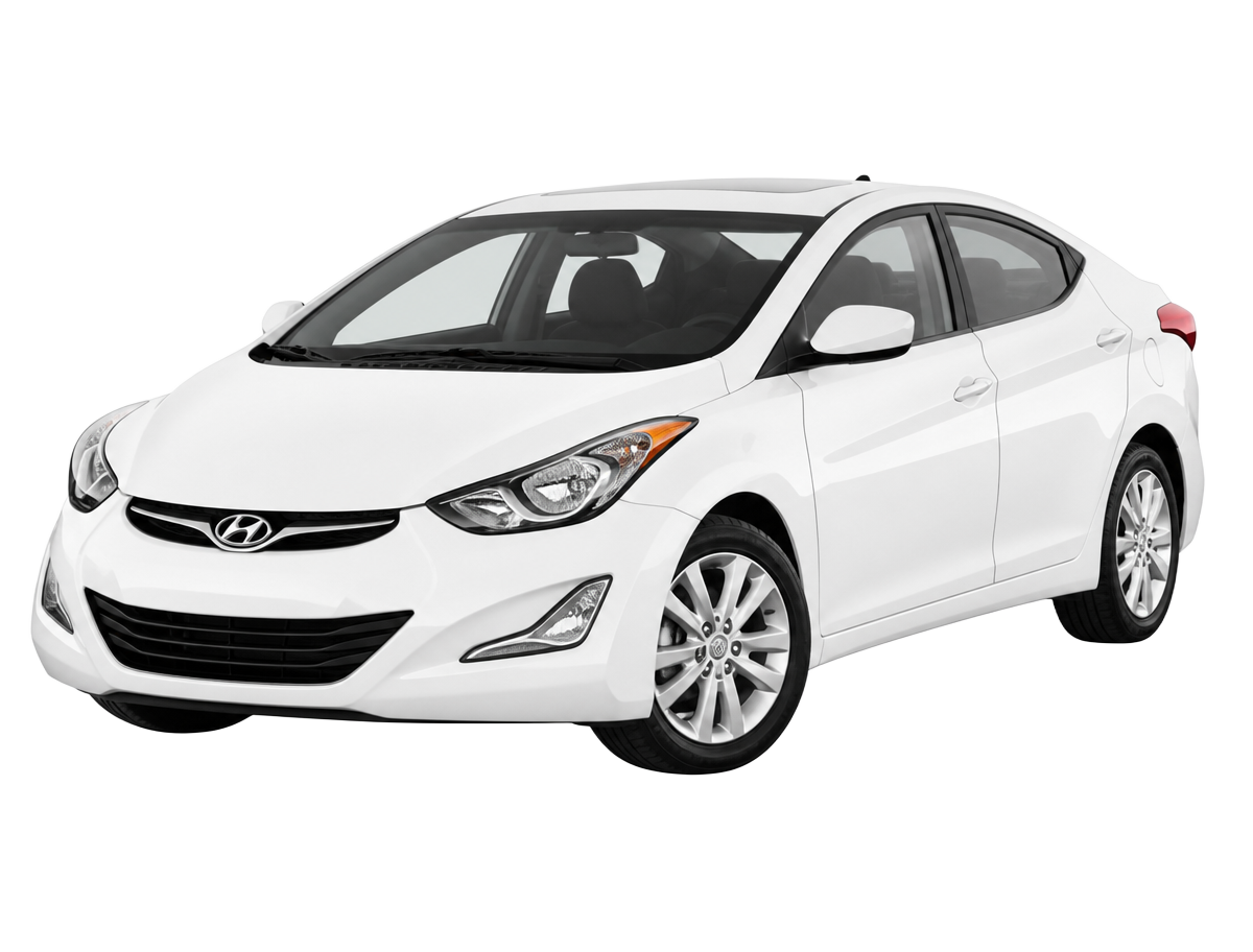 White Hyundai Elantra weekly rental vehicle, currently unavailable