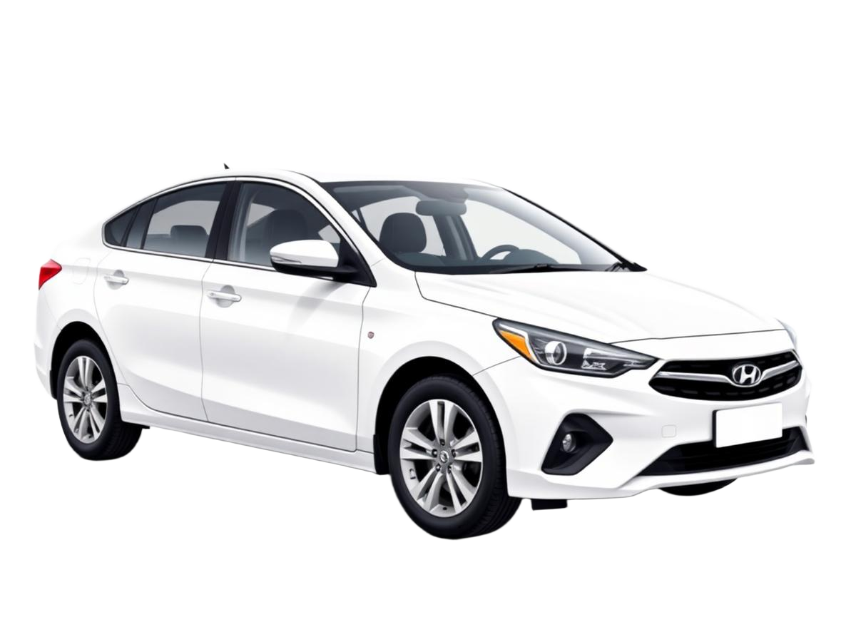 White sedan available for weekly rental